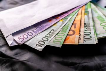 Euro Money Banknotes. Euro banknotes as part of the united country's payment system . Euro Money  currency. Cash money on the table. The euro is rising.  Concept of Forex or global financial economic.