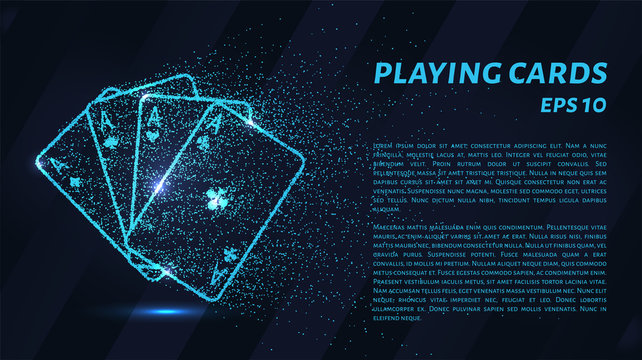 Playing card. A grid of blue stars in the night sky. Glowing dots create the shape of playing cards. Casino, poker, gambling, card and other concepts illustration or background.