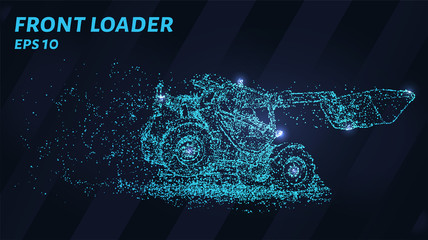 Front loader. A grid of blue stars in the night sky. The front loader consists of points and circles.