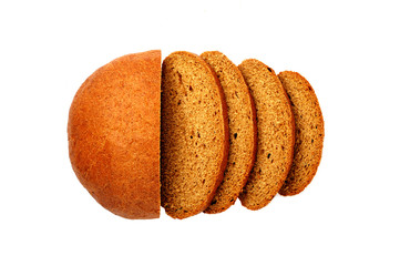 Dark rye bread sliced  isolated on white background.