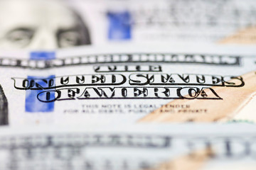 Money - wordsThe United States Of America on american 100 dollar banknotes close up