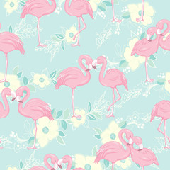 Obraz na płótnie Canvas Vector seamless pattern with flamingos