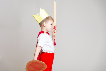 child in knight costume with crown - 246248997