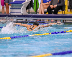 High School Swimmers competing at a swim meet in South Texas