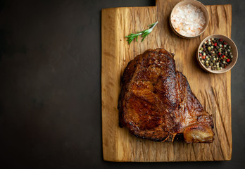 Beef steak . Top view with copy space for your text.