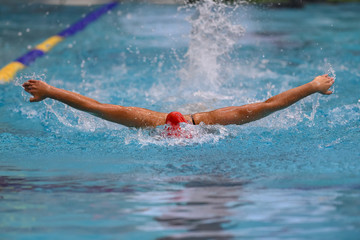 High School Swimmers competing at a swim meet in South Texas