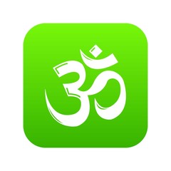Om symbol hinduism icon green vector isolated on white background