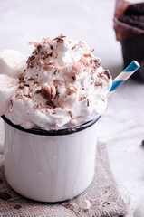 delicate dessert with cream, powdered sugar and berries