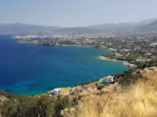 Fototapeta na wymiar View of Elounda and Spinalonga Bay, Crete