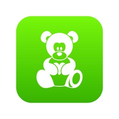 Teddy bear holding a heart icon digital green for any design isolated on white vector illustration