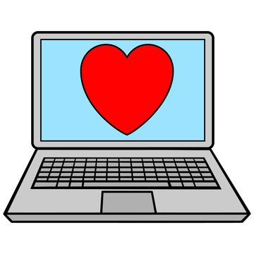 Laptop with Heart - A vector cartoon illustration of a Laptop with a Heart.