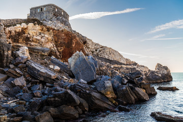 Panorama of Byron's Grotto in Porto Venere, Liguria, Italy
