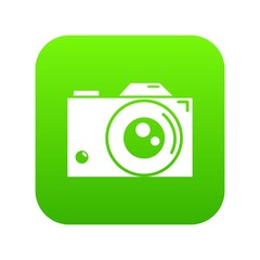 Retro camera icon green vector isolated on white background