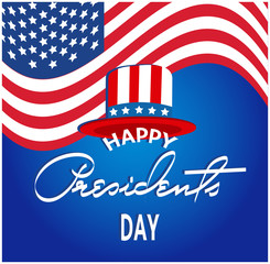 Happy Presidents Day Collection of Greating Card, Banner, Poster, Flat Design with American Flag, Hat, American Flag and Blue Background. Vector illustration. 