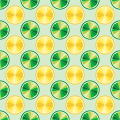 Citrus fruits seamless pattern. Slices of lemon, orange, grapefruit, lime. Vector illustration. Lemon and lime seamless pattern