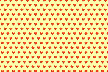 Red hearts on a colored yellow background. Pattern for the design of textiles and wallpaper. Concept of sv. Valentine's and women's day.