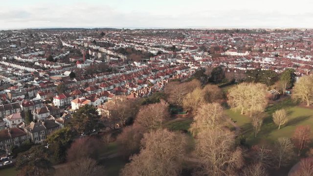 Aerial view of residential houses in British city of Bristol