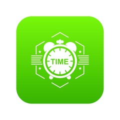 Alarm clock icon green vector isolated on white background