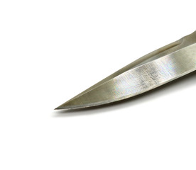 Blade sharp knife silver color with texture isolated on white background.