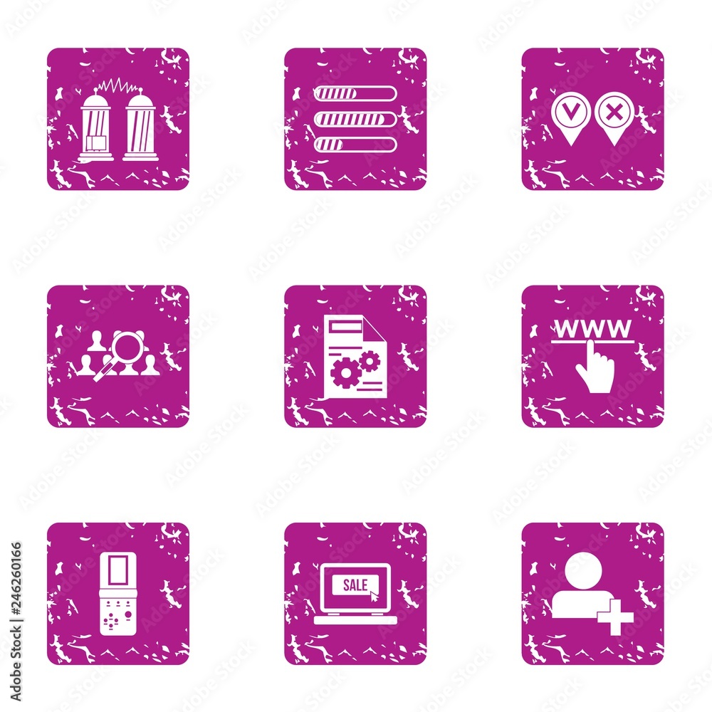 Poster understanding of the technology icons set. grunge set of 9 understanding of the technology vector ic