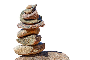 Zen pyramid of stones isolated on white background.Concept harmony and balance,spa and yoga