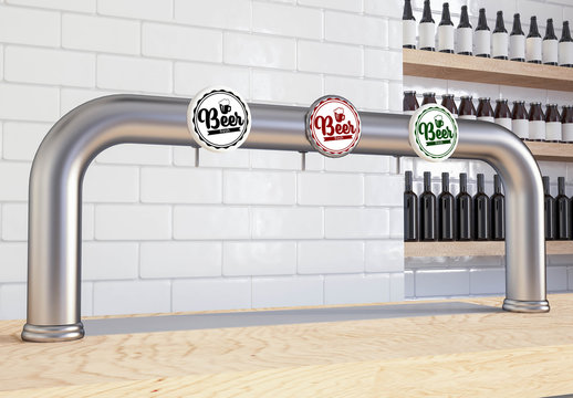 Beer dispenser with three beer tap mockup