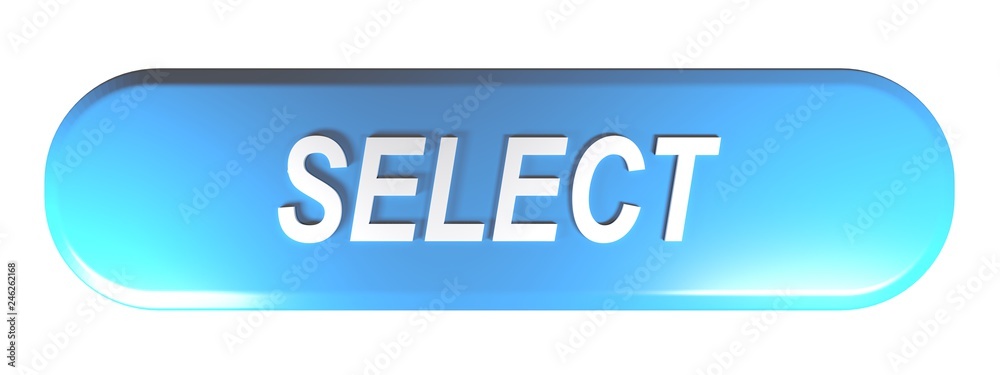 Poster blue rounded rectangle push button select - 3d rendering illustration