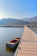 A floating platform in Lake Zazari in Florina Macedonia in Greece