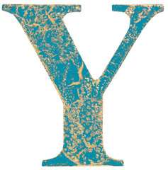 Hand painted wooden retro style vintage blue and gold letter