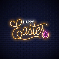 Fototapeta na wymiar Easter Neon Vintage Lettering On Wall Background