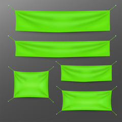 Green textile banners with folds template set. Suitable for advertising, party banner, and other. Vector illustration