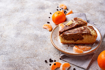 Marble cake with chocolate and orange