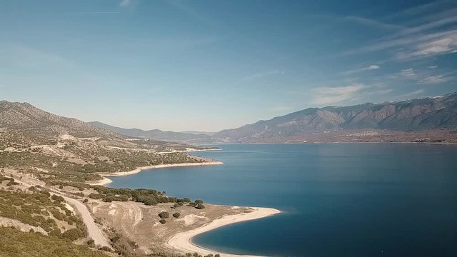 Drone shot over polifitos lake near Kozani in Greece