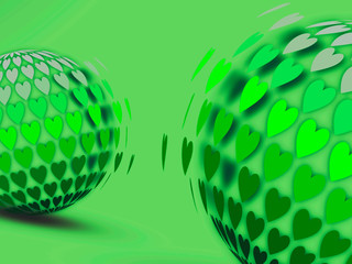 green hearts in the form of abstract balls on a light green background