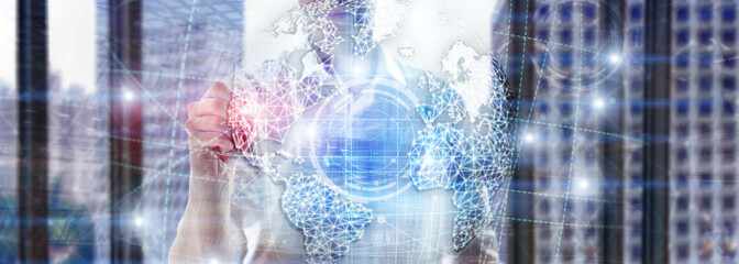 3D earth hologram, Globe, WWW, Global Business and Telecommunication.