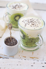  Healthy breakfast: yogurt, kiwi and Chia seeds