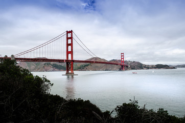Panoramic view of the Golden Gate Bridge on a cloudy day, San Francisco, California