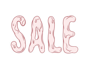 Melted Sale discount letters. Cool pinky promotion template. Advertising typography. Cute flat marketing text.
