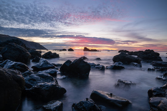 Sunset on the Wellington coast in New Zealand
