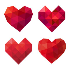 vector collection of polygonal red hearts on white background - 246267918