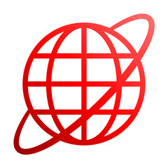Globe symbol icon with orbit - red gradient, isolated - vector