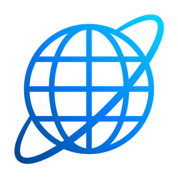 Globe symbol icon with orbit - blue gradient, isolated - vector