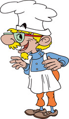 Funny looking blond cartoon chef with eye glasses