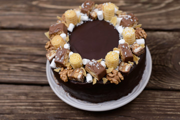  Chocolate cake on wooden table