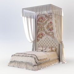 Stylish four-poster bed from tulle © klisan85