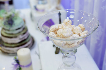 Grilled meat skewers, shish kebab on wood background, top view 