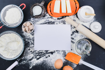 baking/ kitchen tool utensil on wooden background, selective focus with copy space