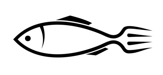 Sea food logo. Stylized image of fish and forks for the logo of a restaurant, cafe or company.