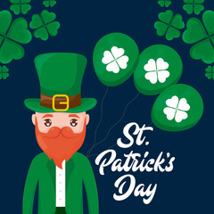man irish with balloons helium and clovers of st patrick day
