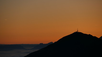 Early morning panoramic view from Schlick, Tirol, Stubai, Austria.